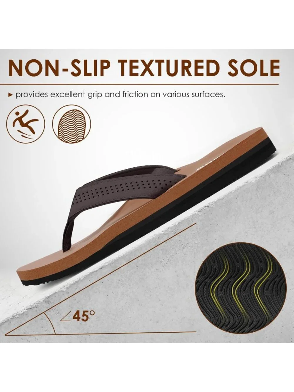 Men's Brown Flip Flops With Arch Support Comfortable Yoga Mat Sandals Casual